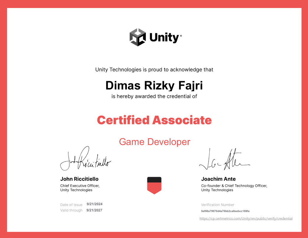 Unity Certified Associate Certificate - Dimas Rizky AF